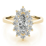 Yellow gold Marquise Cluster Halo Diamond Ring with Solitaire Band and Prong Setting 1