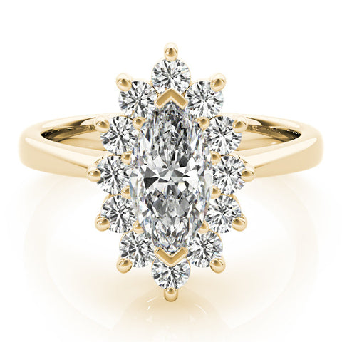 Yellow gold Marquise Cluster Halo Diamond Ring with Solitaire Band and Prong Setting 1