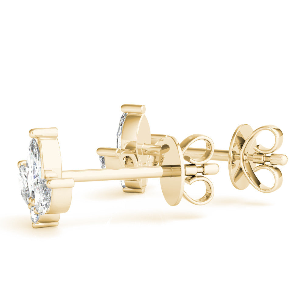 Yellow gold Marquise Cluster Stud Earrings with Round Prong Setting 1