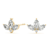 Yellow gold Marquise Cluster Stud Earrings with Round Prong Setting 2