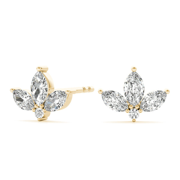 Yellow gold Marquise Cluster Stud Earrings with Round Prong Setting