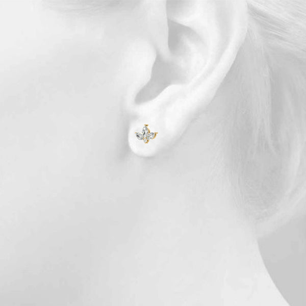 Yellow gold Marquise Cluster Stud Earrings with Round Prong Setting