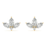 Yellow gold Marquise Cluster Stud Earrings with Round Prong Setting