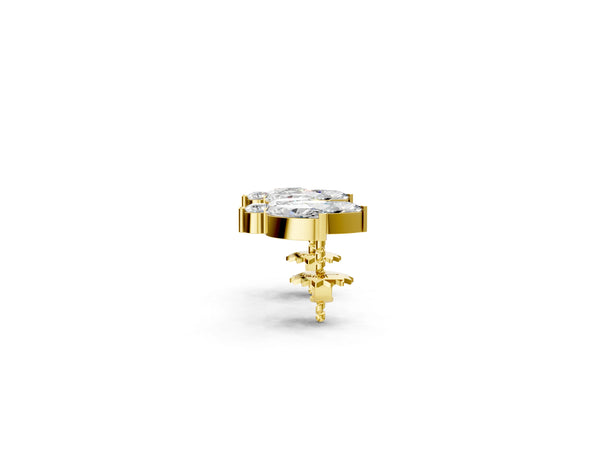 Yellow gold Marquise Cluster Stud Earrings with Round Prong Setting