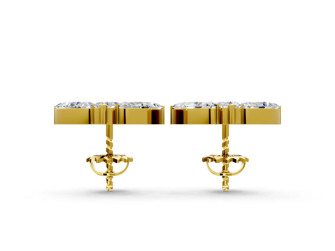 Yellow gold Marquise Cluster Stud Earrings with Round Prong Setting_6