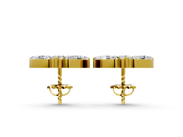 Yellow gold Marquise Cluster Stud Earrings with Round Prong Setting