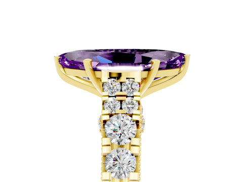Yellow gold Marquise Cut Amethyst Classic Solitaire Ring with Pavé Band and Four-Prong Setting_5