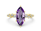 Yellow gold Marquise Cut Amethyst Cluster Side Stone Solitaire Ring with Prong Setting_24