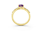 Yellow gold Marquise Cut Amethyst Cluster Side Stone Solitaire Ring with Prong Setting_27