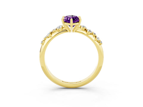 Yellow gold Marquise Cut Amethyst Cluster Side Stone Solitaire Ring with Prong Setting_27