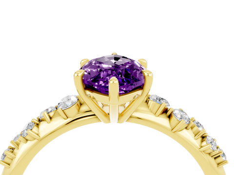 Yellow gold Marquise Cut Amethyst Cluster Side Stone Solitaire Ring with Prong Setting_28
