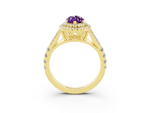 Yellow gold Marquise Cut Amethyst Double Halo Ring with Split Shank and Prong Setting_15