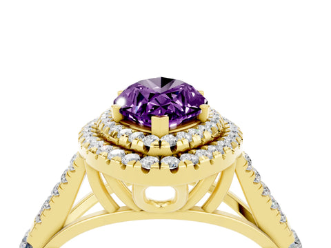 Yellow gold Marquise Cut Amethyst Double Halo Ring with Split Shank and Prong Setting_16