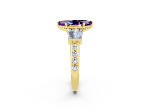 Yellow gold Marquise Cut Amethyst Engagement Ring with Baguette Side Stones and Channel Set Band_2