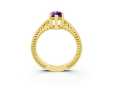 Yellow gold Marquise Cut Amethyst Engagement Ring with Milgrain Channel Set Band and Prong Setting_3