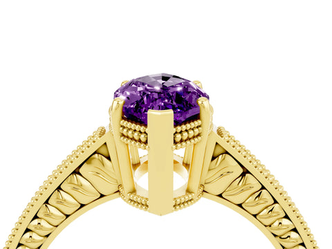 Yellow gold Marquise Cut Amethyst Engagement Ring with Milgrain Channel Set Band and Prong Setting_4