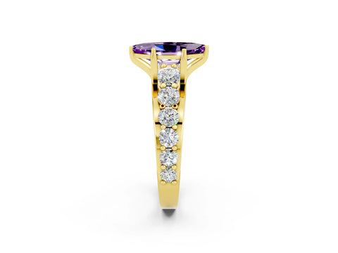 Yellow gold Marquise Cut Amethyst Engagement Ring with Pavé Band and Four-Prong Setting_2