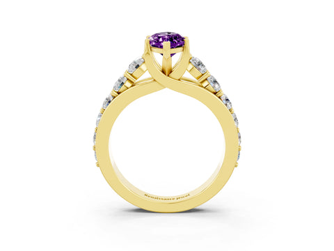 Yellow gold Marquise Cut Amethyst Engagement Ring with Pavé Band and Four-Prong Setting_3