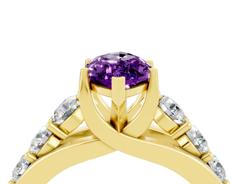 Yellow gold Marquise Cut Amethyst Engagement Ring with Pavé Band and Four-Prong Setting_4