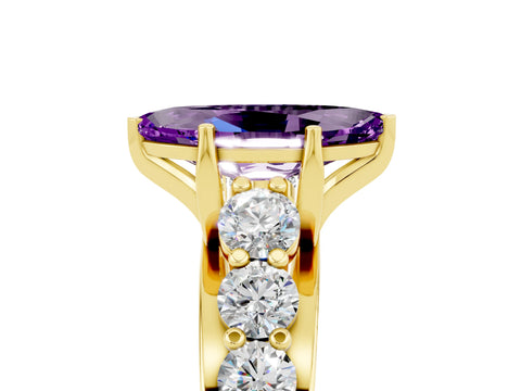Yellow gold Marquise Cut Amethyst Engagement Ring with Pavé Band and Four-Prong Setting_5