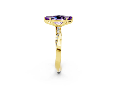 Yellow gold Marquise Cut Amethyst Engagement Ring with Side Stone Accents and Four-Prong Setting_29