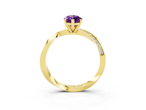 Yellow gold Marquise Cut Amethyst Engagement Ring with Side Stone Accents and Four-Prong Setting_30