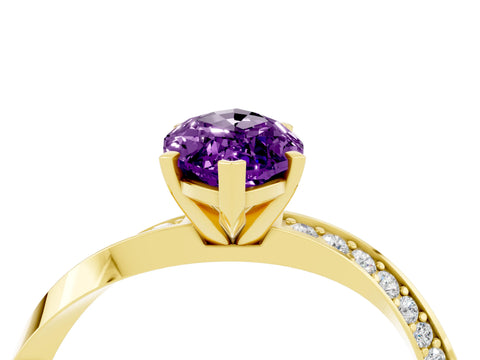 Yellow gold Marquise Cut Amethyst Engagement Ring with Side Stone Accents and Four-Prong Setting_31