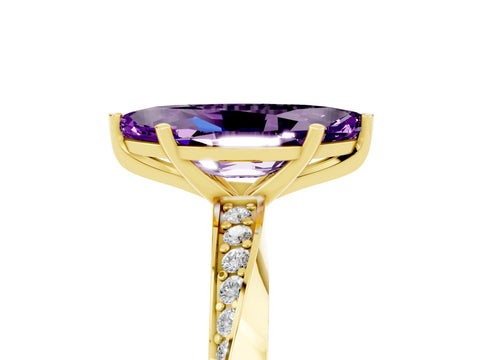 Yellow gold Marquise Cut Amethyst Engagement Ring with Side Stone Accents and Four-Prong Setting_32