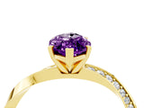 Yellow gold Marquise Cut Amethyst Engagement Ring with Side Stone Accents and Four-Prong Setting_64