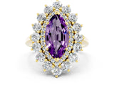 Yellow gold Marquise Cut Amethyst Floral Double Halo Engagement Ring with Prong Setting_60