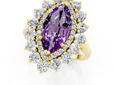 Yellow gold Marquise Cut Amethyst Floral Double Halo Engagement Ring with Prong Setting_61