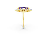 Yellow gold Marquise Cut Amethyst Floral Double Halo Engagement Ring with Prong Setting_62