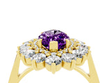Yellow gold Marquise Cut Amethyst Floral Double Halo Engagement Ring with Prong Setting_64