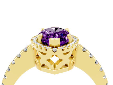 Yellow gold Marquise Cut Amethyst Halo Engagement Ring with Pavé Band and Prong Setting_16