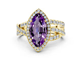 Yellow gold Marquise Cut Amethyst Halo Ring with Round Split Shank and Prong Setting_48
