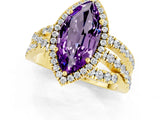 Yellow gold Marquise Cut Amethyst Halo Ring with Round Split Shank and Prong Setting_49