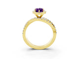 Yellow gold Marquise Cut Amethyst Halo Ring with Round Split Shank and Prong Setting_51
