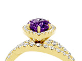 Yellow gold Marquise Cut Amethyst Halo Ring with Round Split Shank and Prong Setting_52