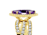 Yellow gold Marquise Cut Amethyst Halo Ring with Round Split Shank and Prong Setting_53