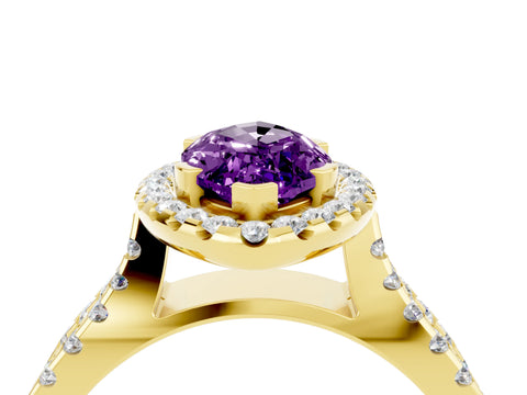 Yellow gold Marquise Cut Amethyst Halo Ring with Split Shank Pavé Band and Prong Setting_4
