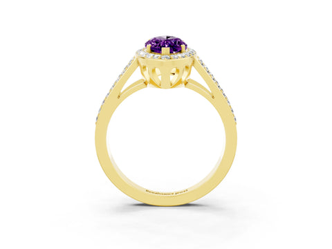 Yellow gold Marquise Cut Amethyst Halo Ring with Split Shank U-Prong Band and Four-Prong Setting_3