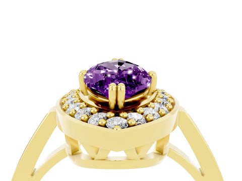 Yellow gold Marquise Cut Amethyst Halo Ring with Split Shank and Four-Prong Setting_4