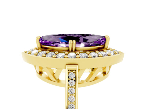 Yellow gold Marquise Cut Amethyst Halo Ring with Split Shank and Four-Prong Setting_5