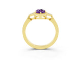 Yellow gold Marquise Cut Amethyst Halo Ring with Tapered Band and Four-Prong Setting_3