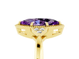 Yellow gold Marquise Cut Amethyst Halo Ring with Tapered Band and Four-Prong Setting_5