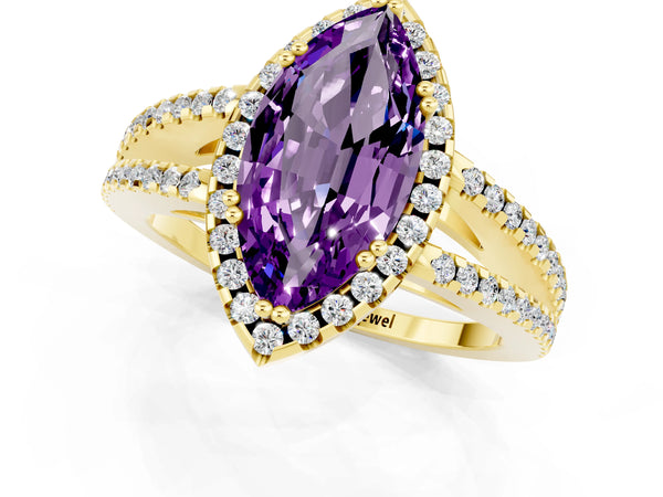 Yellow gold Marquise Cut Amethyst Halo Split Shank Engagement Ring