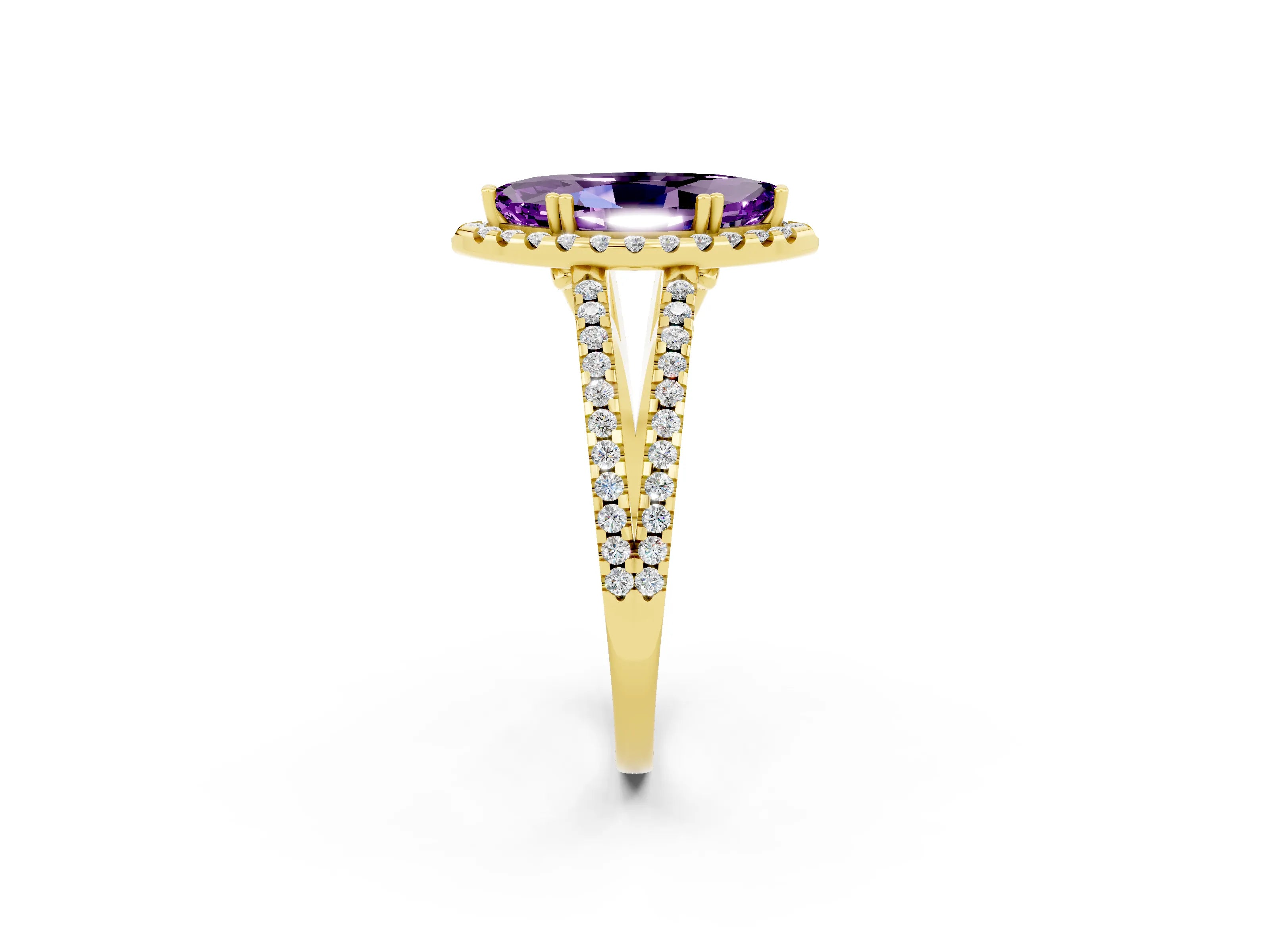 Yellow gold Marquise Cut Amethyst Halo Split Shank Engagement Ring_14