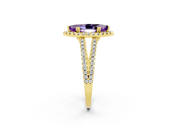 Yellow gold Marquise Cut Amethyst Halo Split Shank Engagement Ring