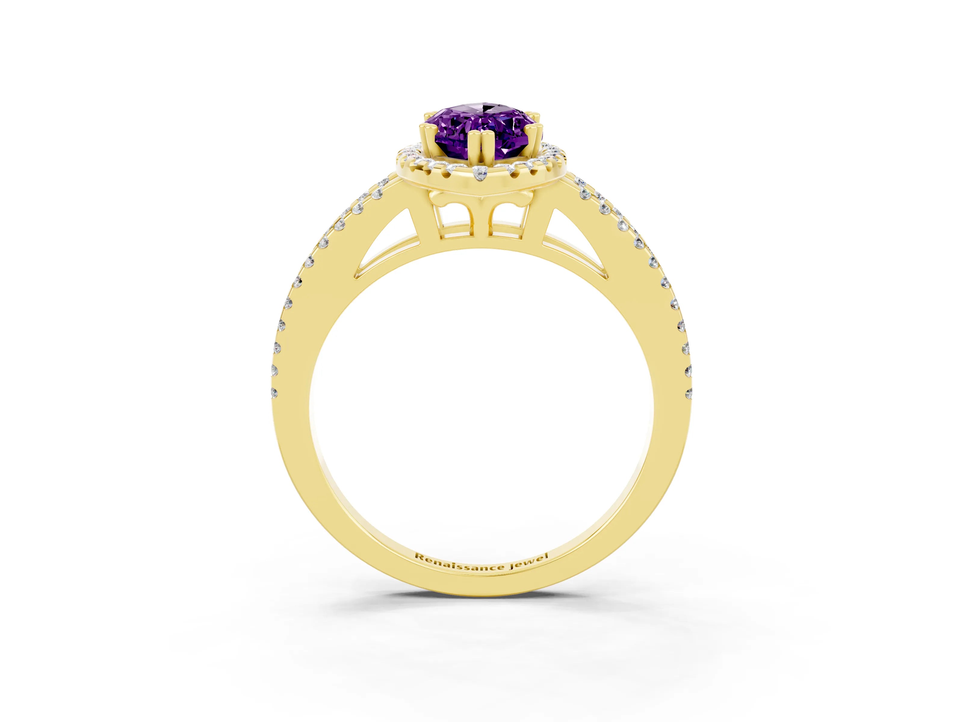 Yellow gold Marquise Cut Amethyst Halo Split Shank Engagement Ring_15