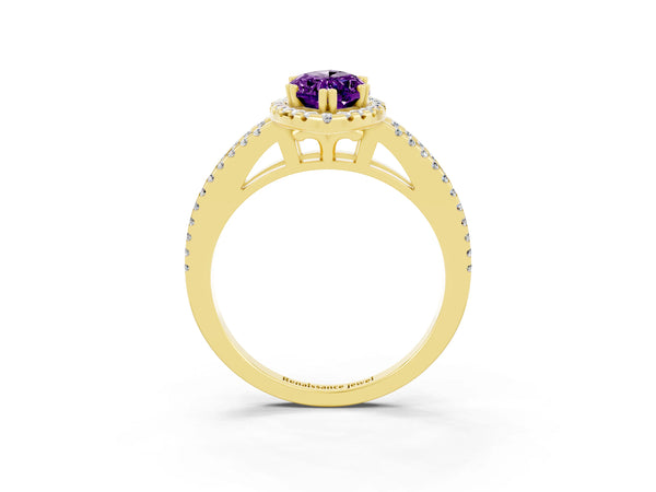 Yellow gold Marquise Cut Amethyst Halo Split Shank Engagement Ring